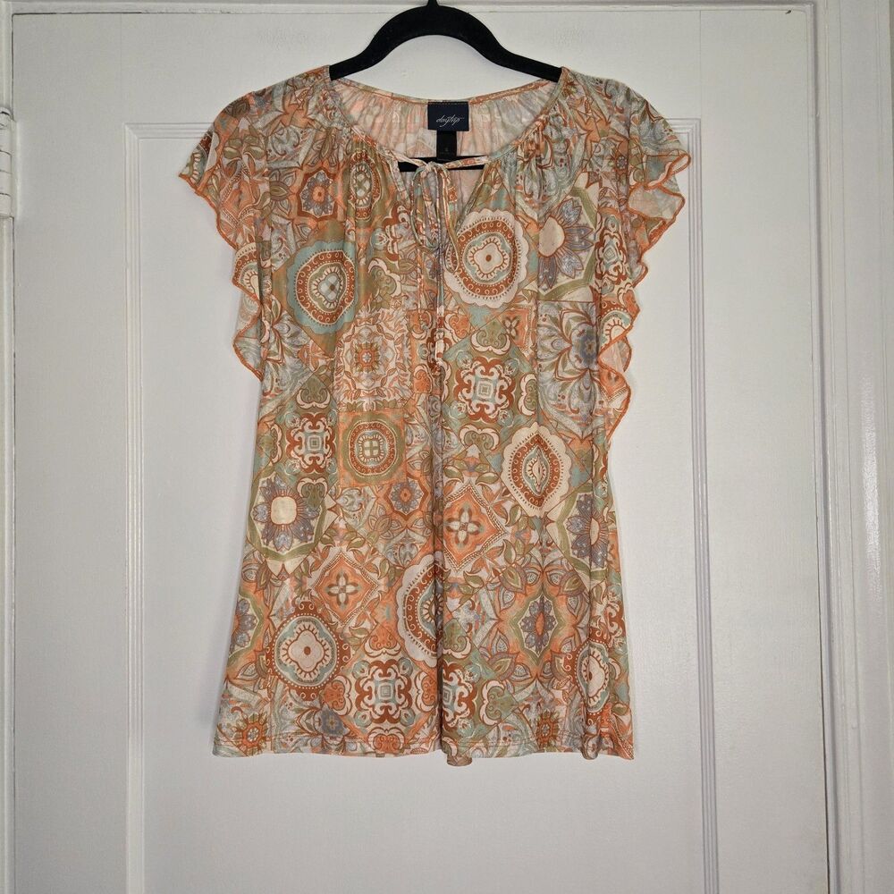 Daytrip Sheer Blouse Womens Short Sleeve Boho Floral Lightweight Top
